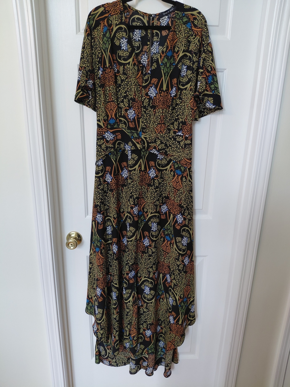 Black Floral Maxi Dress with Green and Brown Botanical Print
